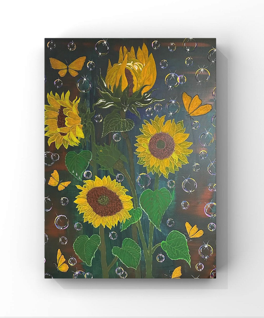 Sunflowers Family With Butterfly and Bubble